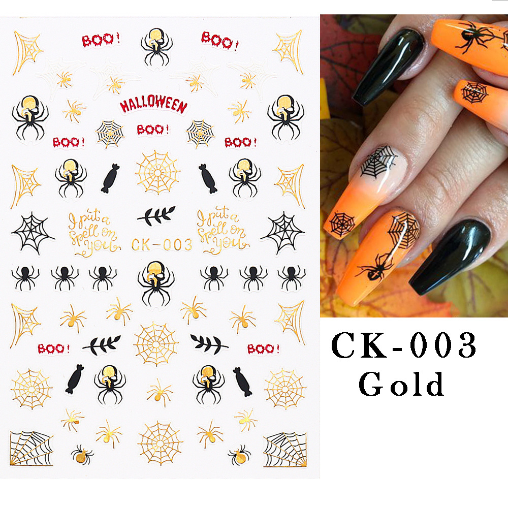 Newest Halloween Nail Art Stickers 2023 Spider Bat Ghost Nail Decals Kids DIY Skull Pumpkin Cartoon Nail Stickers Halloween