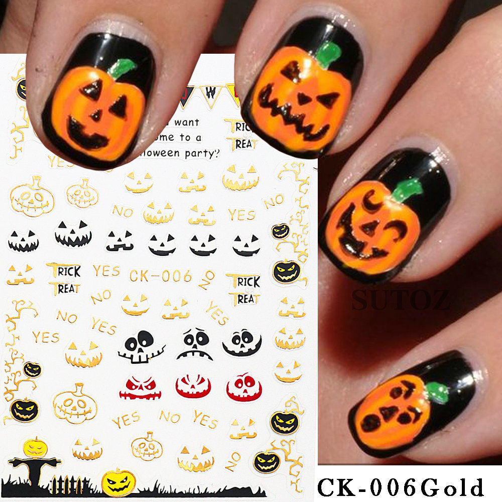 Newest Halloween Nail Art Stickers 2023 Spider Bat Ghost Nail Decals Kids DIY Skull Pumpkin Cartoon Nail Stickers Halloween