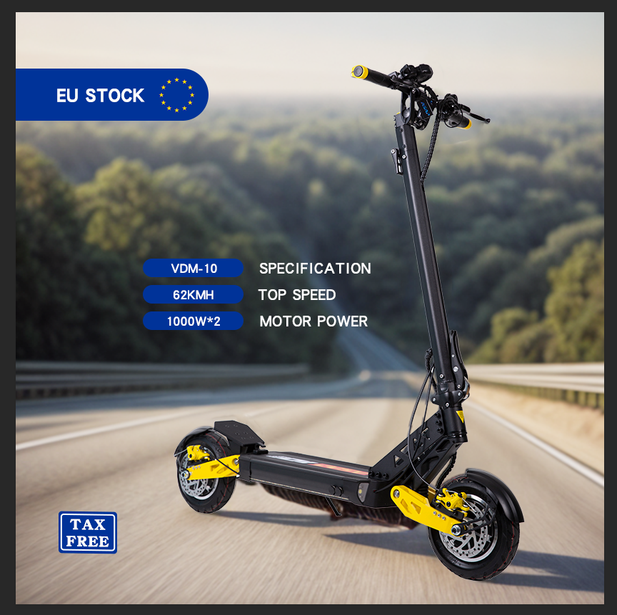 EU Warehouse 52V 23Ah Yellow Color 70km Long Range Adult Two Wheel 2000W Foldable Electric Scooter