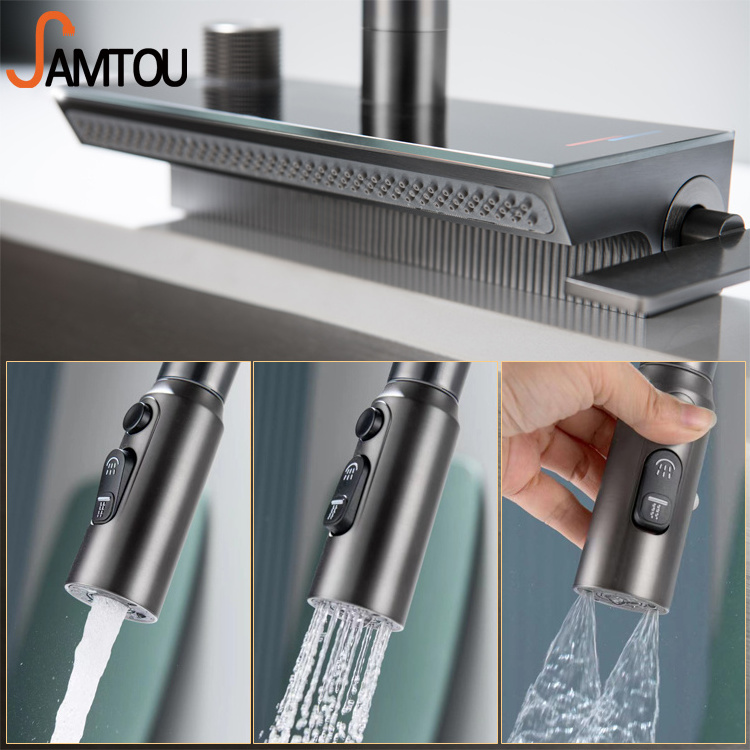 SAMTOU kitchen faucet black,stainless steel 304 kitchen waterfall faucet kitchen sink waterfall,matt black kitchen faucet pull down