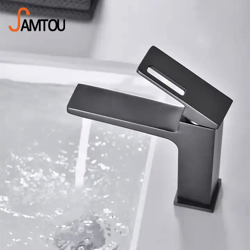 SAMTOU kaiping basin faucet gold and black waterfall faucet brass,single hole bathroom faucet,basin mixer faucet for bathroom