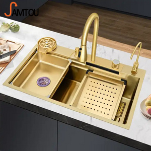 Nano Step Kitchen Sink Stainless Steel Handmade Above Mount Waterfall Faucet kitchen sink Kitchen faucet with base waterfall