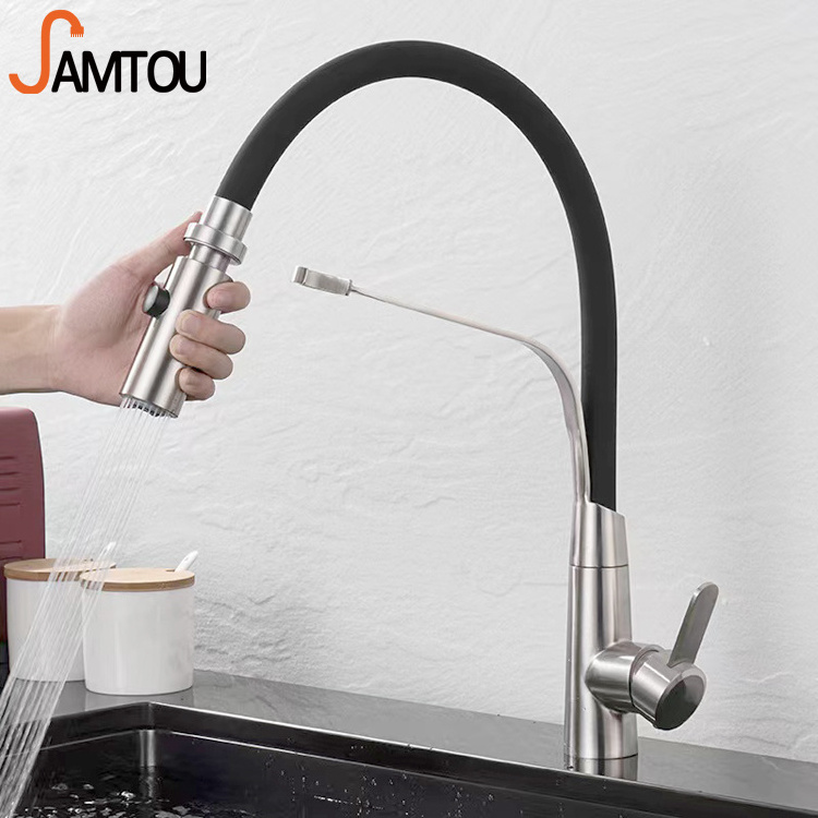 360degree rotatable kitchen faucet head extender single handle silicone spout steel kitchen faucet black pull-out kitchen faucet