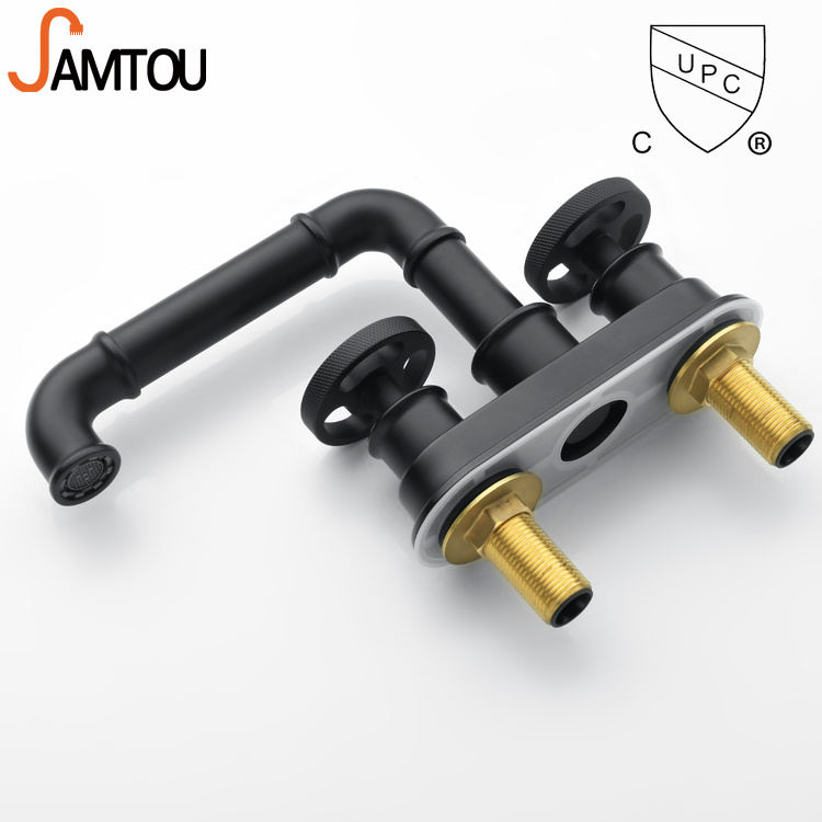 SAMTOU OEM/ODM Industrial style matt black basin faucet upc 4 inch bathroom faucets for sink 3 hole 2 handle 4 inch bathroom faucet