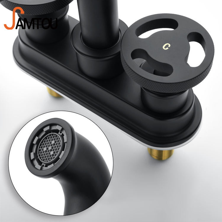 SAMTOU OEM/ODM Industrial style matt black basin faucet upc 4 inch bathroom faucets for sink 3 hole 2 handle 4 inch bathroom faucet