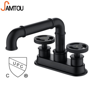 SAMTOU OEM/ODM Industrial style matt black basin faucet upc 4 inch bathroom faucets for sink 3 hole 2 handle 4 inch bathroom faucet