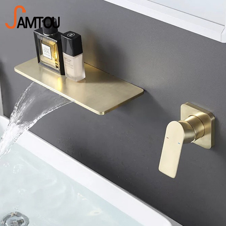 SAMTOU brass wall bathroom faucet,black basin faucet waterfall bathroom faucet,single handle brass bathroom basin faucet