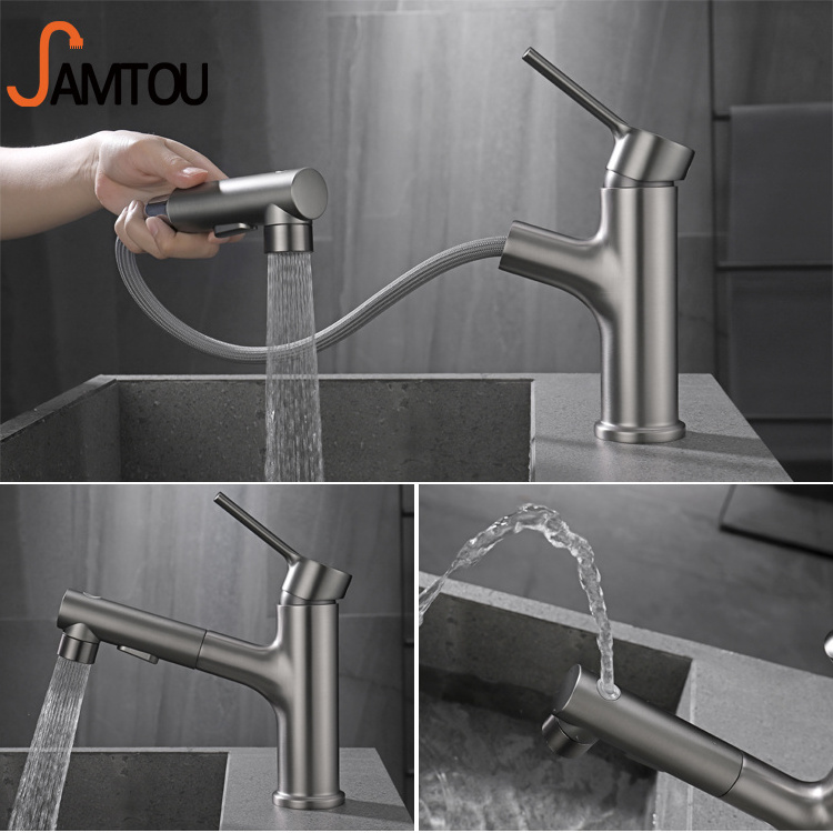 brass single hole put out basin faucets gun gray pull out faucet bathroom sink brushed bathroom faucet with pull down sprayer