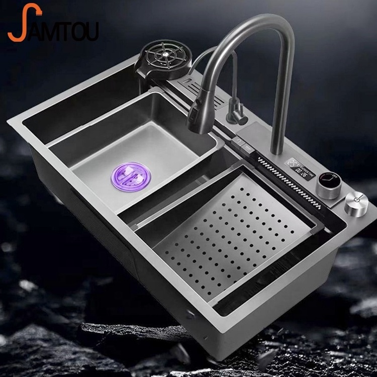 SAMTOU Nano Step Kitchen Sink faucet 304 Stainless Steel Handmade Above Mount Waterfall Faucet Farmhouse Kitchen Sinks taps