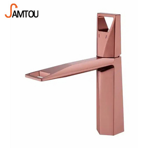 SAMTOU basin faucets rose gold brass faucet square bathroom, tuqiu bathroom faucet brass basin faucet, red rose gold white bath