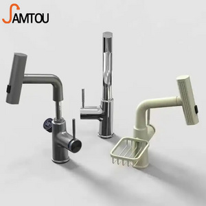 Samtou New Commercial Pull Out Kitchen Faucets Mixer With Soap Dispenser Kitchen Sink Faucet With Pull Down Sprayer