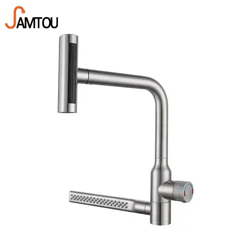 Samtou Brushed Stainless Steel flying Kitchen Faucet with Special Pullout Sprayer Single Handle waterfall kitchen faucet