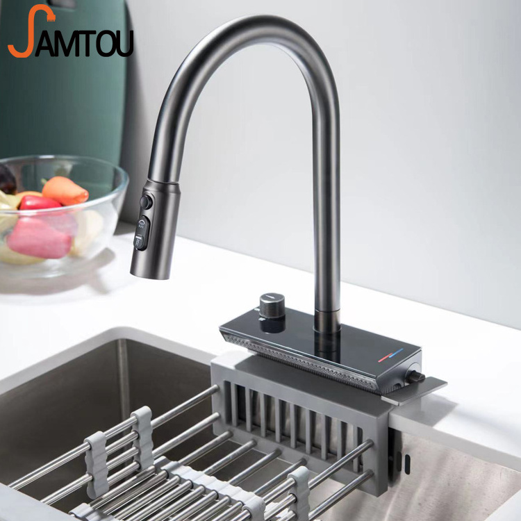 SAMTOU kitchen faucet black,stainless steel 304 kitchen waterfall faucet kitchen sink waterfall,matt black kitchen faucet pull down