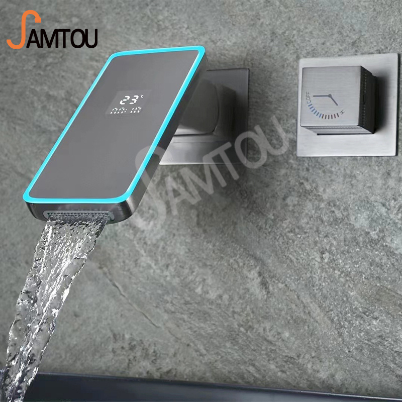 SAMTOU Modern Adjustable Washbasin Faucet Black Mixer Smart Digital Basin Water Tap Bathroom LED Faucet in wall