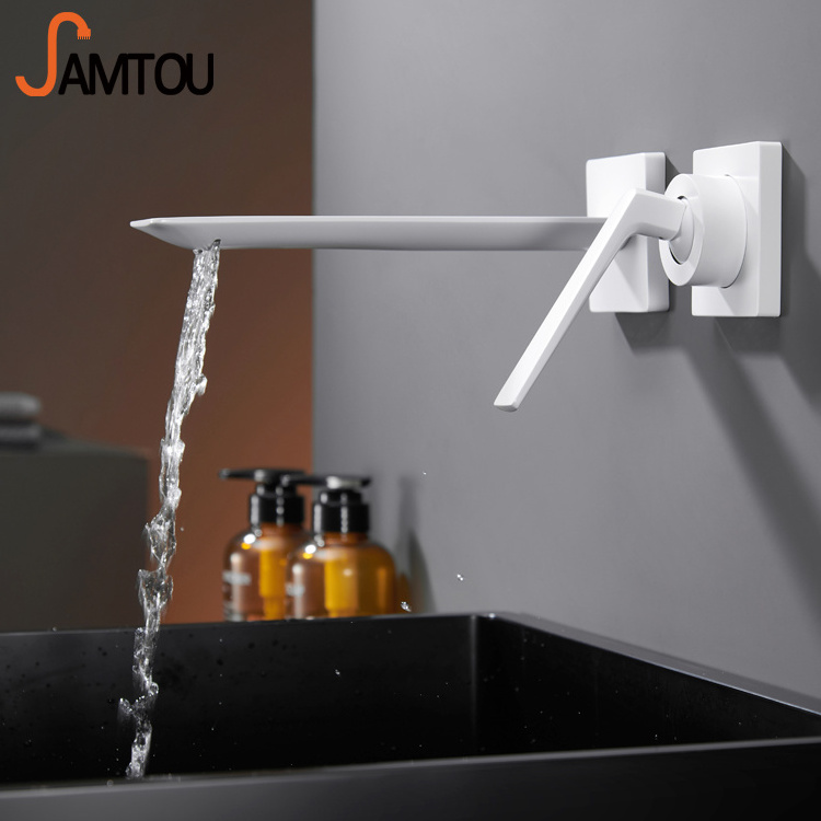 matt white faucet white modern bathroom faucet hot cold basin faucet waterfall white single handle knurled wall tap