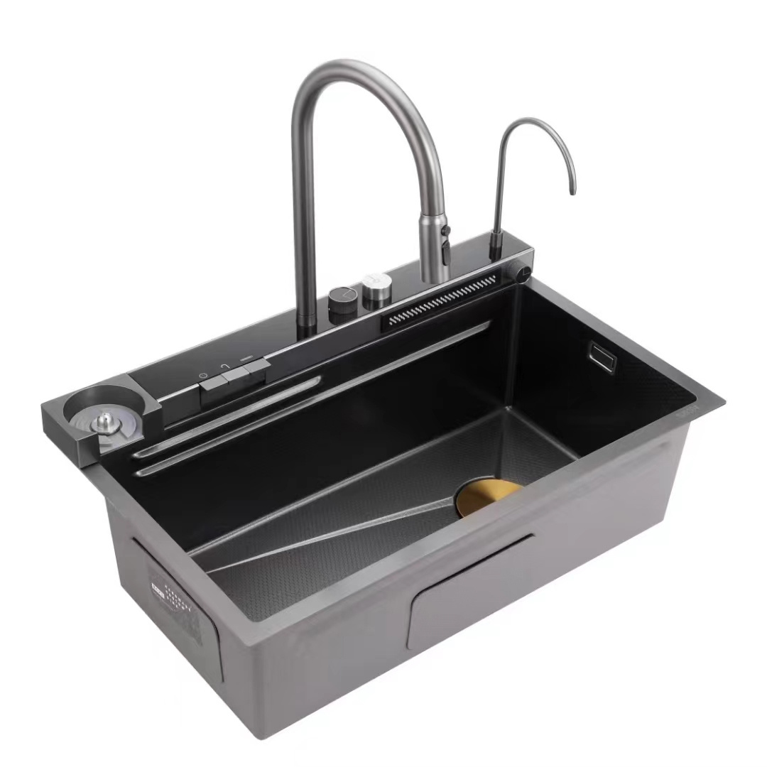 SAMTOU Sanitary Ware Wash Basin Double Bowl Stainless Steel Handmade Kitchen Undermount Sink With Waterfall Faucet cup washer