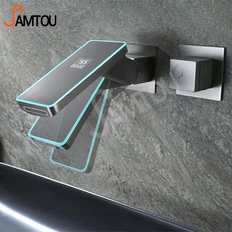 SAMTOU Modern Adjustable Washbasin Faucet Black Mixer Smart Digital Basin Water Tap Bathroom LED Faucet in wall