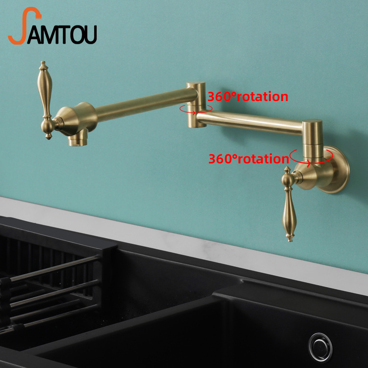 Amazon Hot Sale Classic Wall Mounted Sink Taps Filler Antique Kitchen Mixer Faucets Foldable Oil Rubbed Bronze Kitchen Faucet