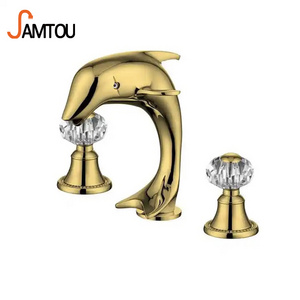 SAMTOU bathroom 3 pcs wash basin gold dolphin faucet, wash hand basin tap