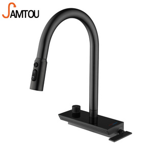 SAMTOU kitchen faucet black,stainless steel 304 kitchen waterfall faucet kitchen sink waterfall,matt black kitchen faucet pull down