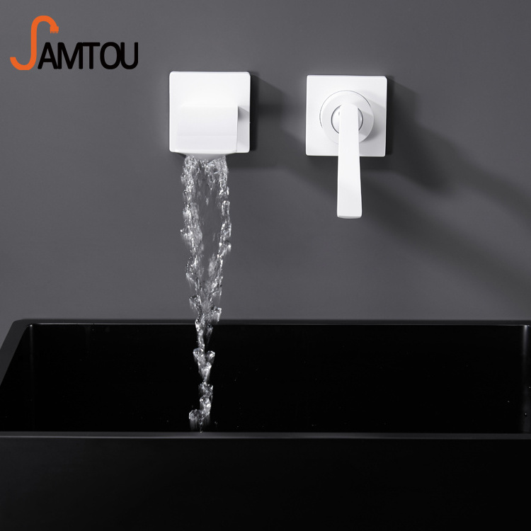 matt white faucet white modern bathroom faucet hot cold basin faucet waterfall white single handle knurled wall tap