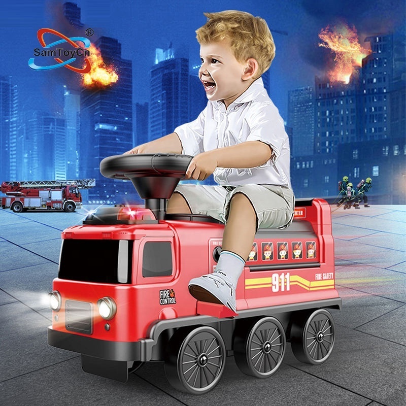 Samtoy 2 in 1 Electric Battery Power Car Toys Adventure Kids Ride on Car Toy Fire Truck with Parking Lot Toy