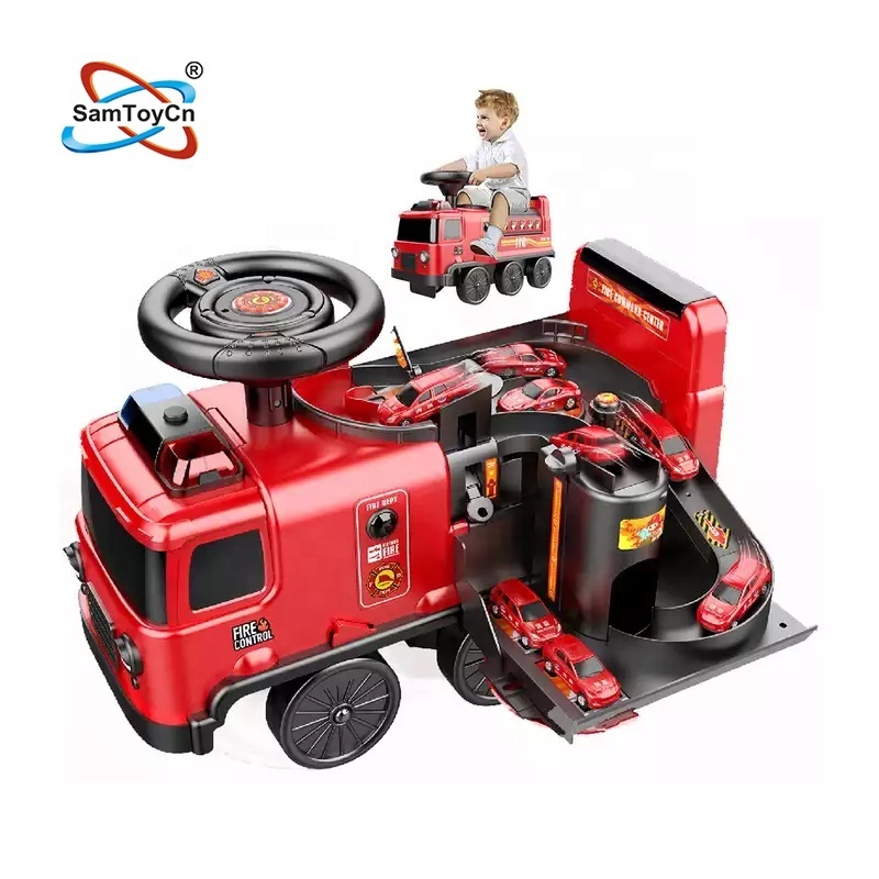 Samtoy 2 in 1 Electric Battery Power Car Toys Adventure Kids Ride on Car Toy Fire Truck with Parking Lot Toy