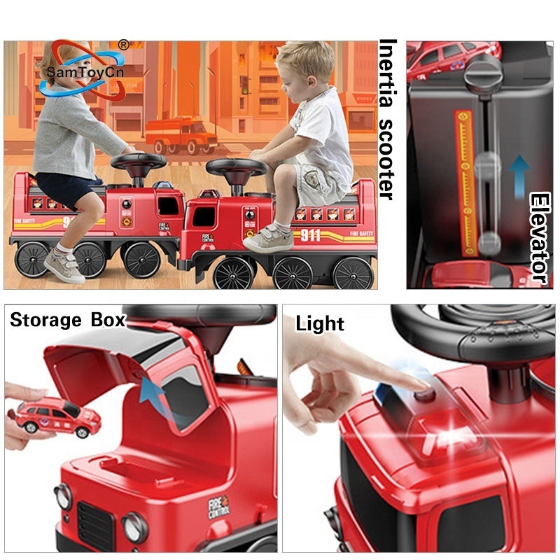 Samtoy 2 in 1 Electric Battery Power Car Toys Adventure Kids Ride on Car Toy Fire Truck with Parking Lot Toy