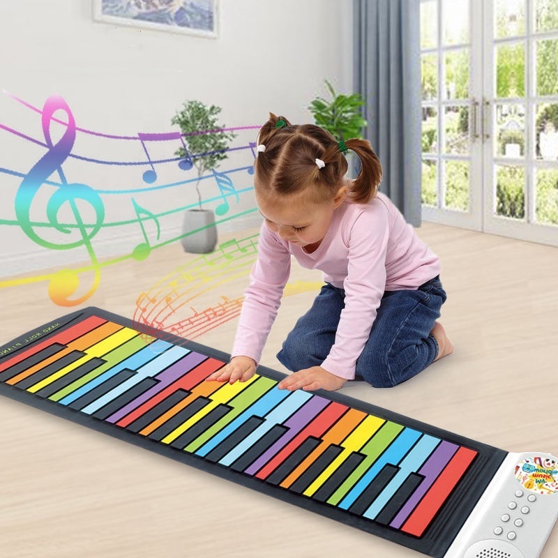 Samtoy Educational Learning Popular Portable 37 Keys Rainbow Color Folding Piano Electronic Flexible Keyboard Pianos for Kids