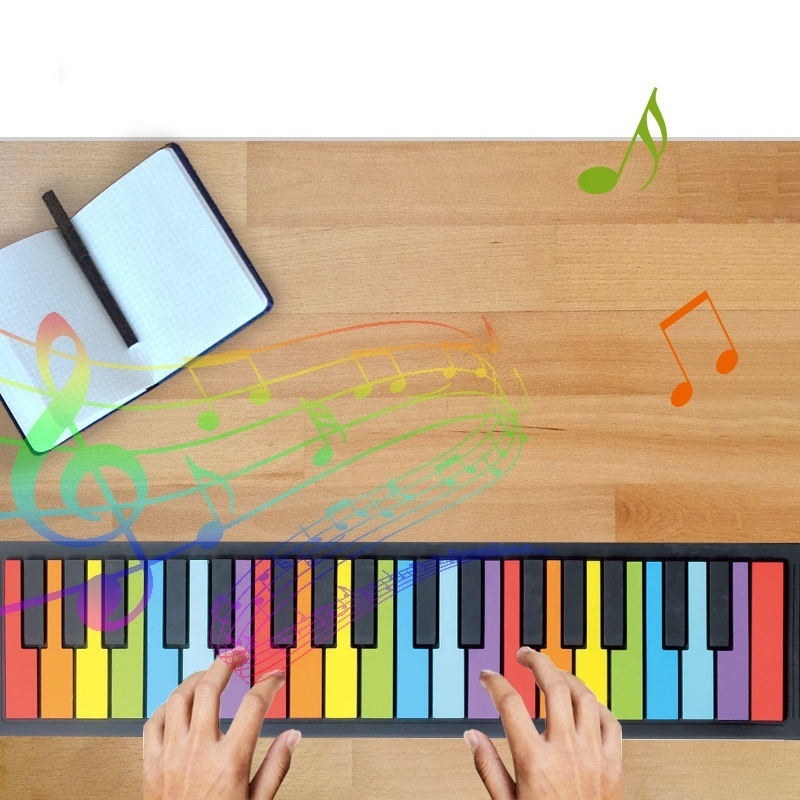 Samtoy Educational Learning Popular Portable 37 Keys Rainbow Color Folding Piano Electronic Flexible Keyboard Pianos for Kids