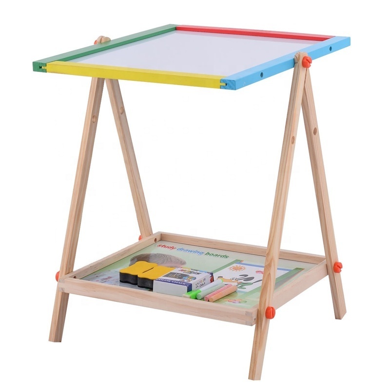 Samtoy Educational Montessori 2 In 1 Double Side Magnetic Stand Easel Whiteboard Blackboard Wooden Drawing Board for Children