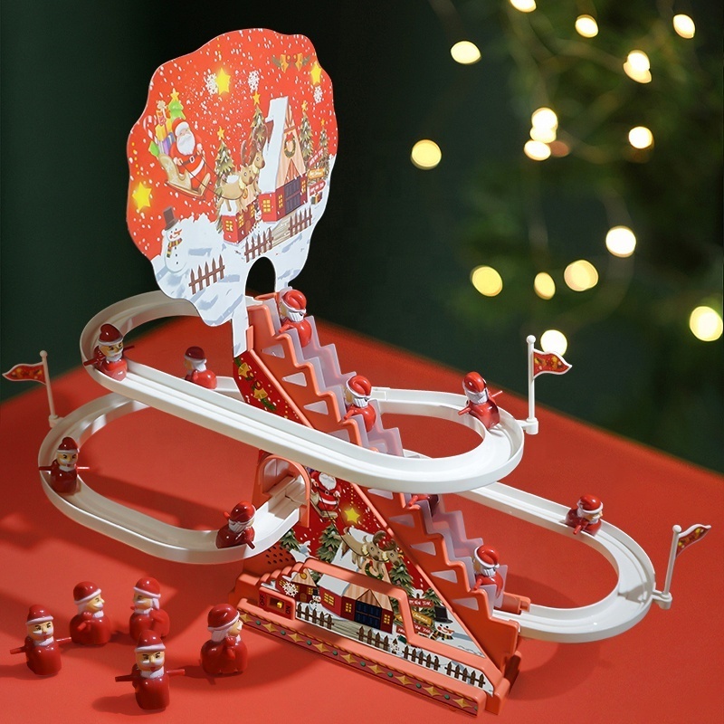 Samtoy Electric Track Toys Slide Roller Coaster Stairs Indoor Toy Christmas Light Track Climbing Stairs Toy For Santa Kids Gifts