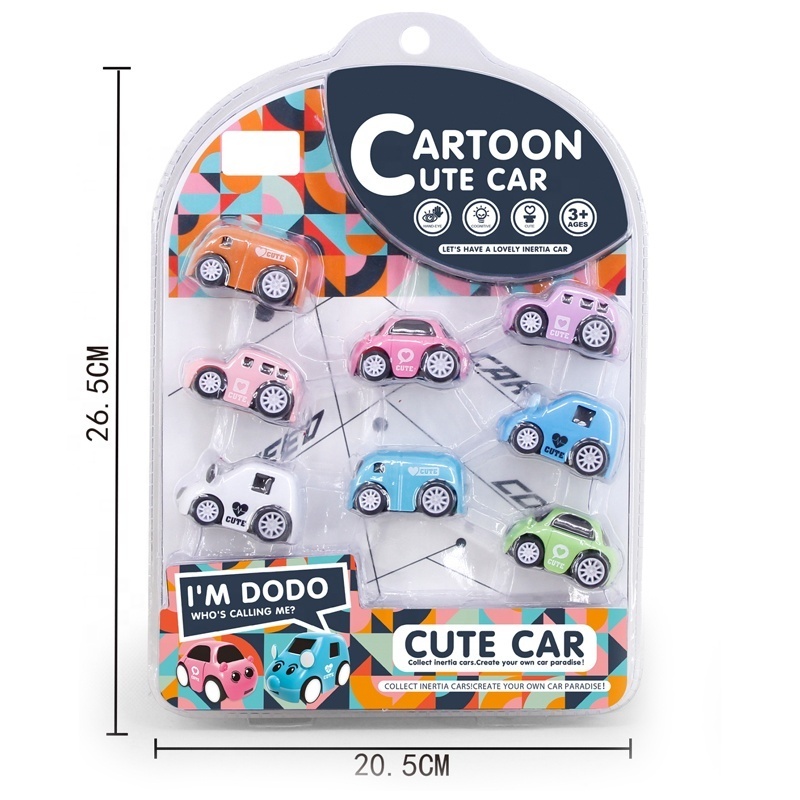 Samtoy 8PCS Wholesale Baby Cartoon Plastic Friction Toy Vehicle Diecast Small Mini Toy Car for Kids