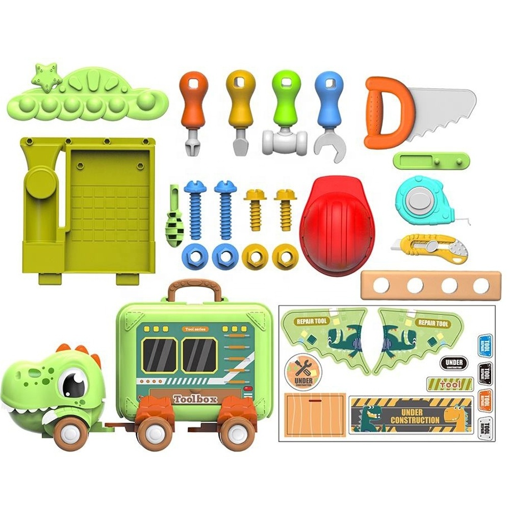 Samtoy 3 IN 1 23PCS Deformation Portable Suitcase Repair Kits Friction Dinosaur Truck Toys Pretend Play Kids Tool Set