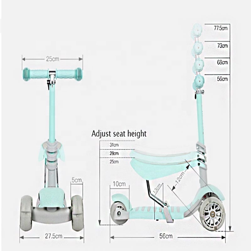 5 IN 1 3 Wheels Foldable Ride On Stroller Walker Swing Balance Car Electric Toddler Tricycle Kids Baby Scooter with Light