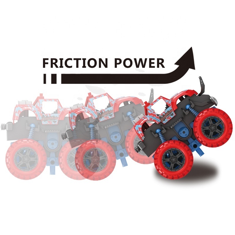 Four Models Big Off Road Kids Plastic Inertia Friction Power Truck Car Double Friction Power Stunt Toys with 4 Colors