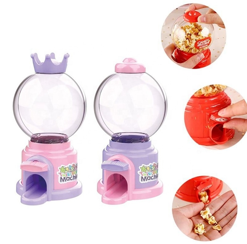 9PCS Hot Plastic Crown Round Candy Jar Mini Popcorn Vending Machine Gumball Dispenser Easter Candy Toys For Wholesale