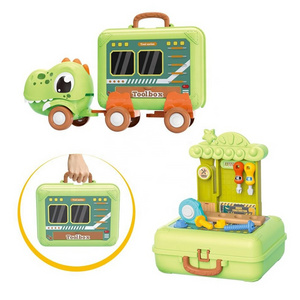 Samtoy 3 IN 1 23PCS Deformation Portable Suitcase Repair Kits Friction Dinosaur Truck Toys Pretend Play Kids Tool Set