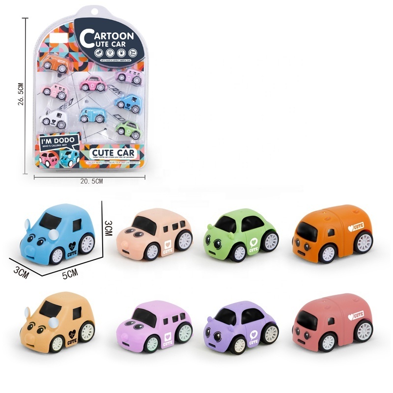 Samtoy 8PCS Wholesale Baby Cartoon Plastic Friction Toy Vehicle Diecast Small Mini Toy Car for Kids