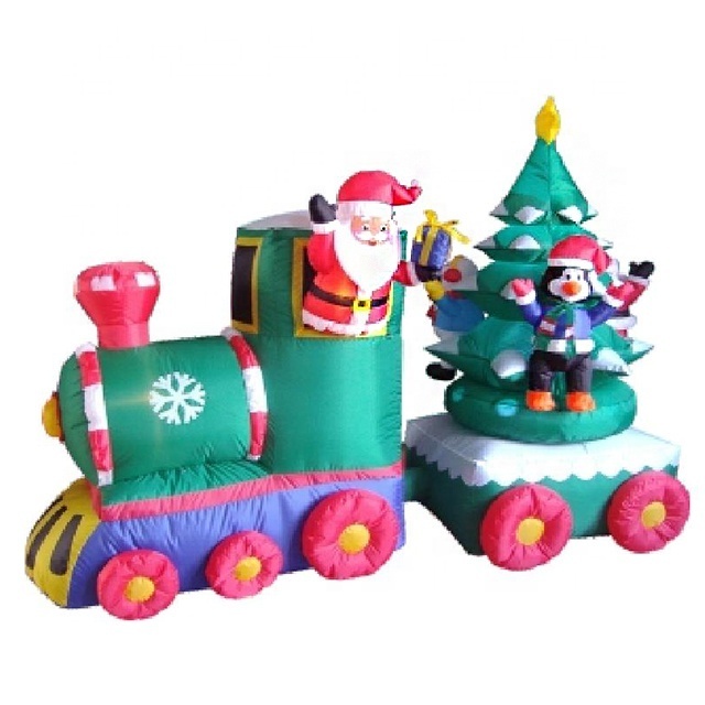 Electronic Indoor Party Outdoor Yard Decorations Toy 1.5M Giant Father Christmas Train Inflatable Cartoon Characters with 3 LED