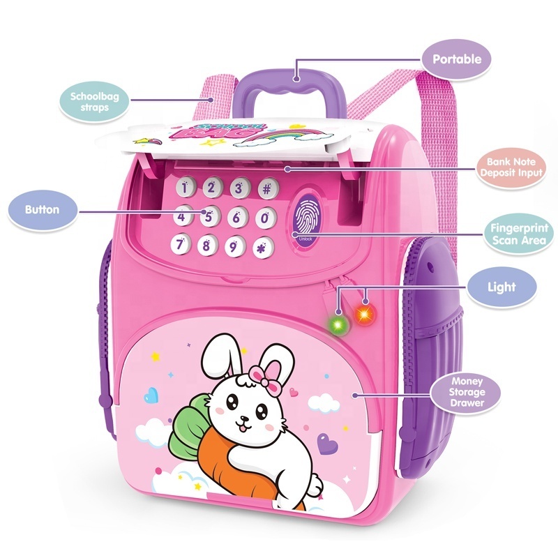 Electronic Password Lock Fingerprint Animal Rabbit Plastic Backpack Digital Piggy Bank Coin Box ATM Savings Money Bank for Kids