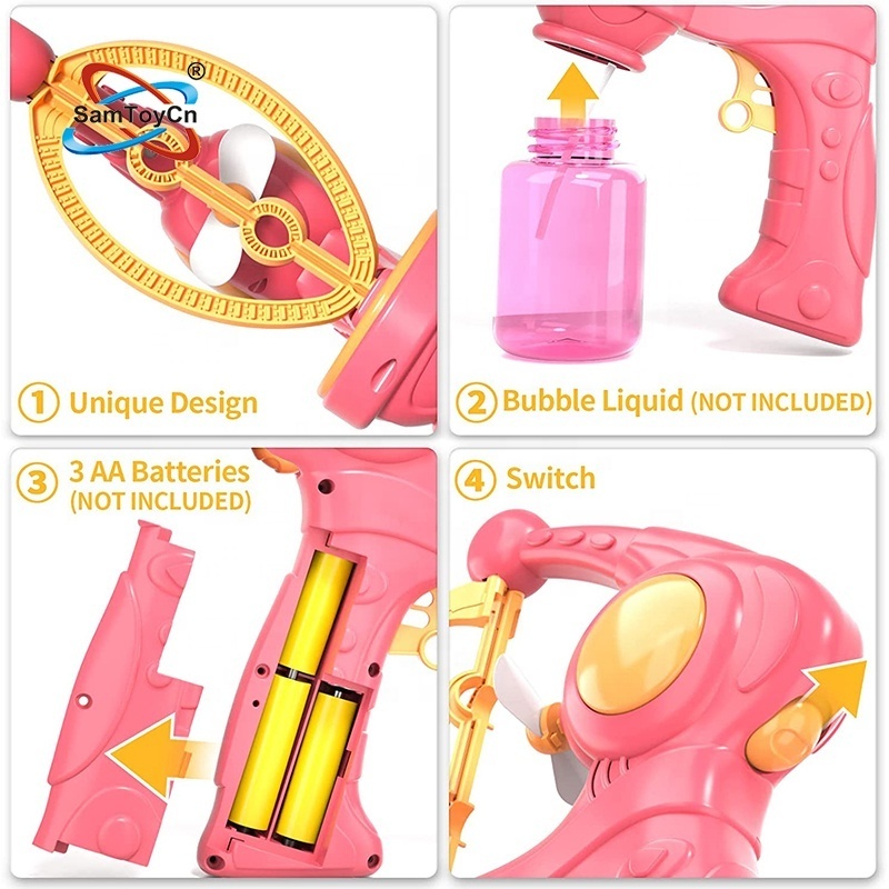 Samtoy Kids Summer Outdoor Electric Automatic Bubble Maker Blower Toys Blaster Gun Bubble Machine Gun with Bubble Solution