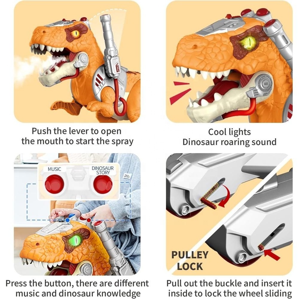 Samtoy Electric Animal Spraying Smoke Dinosaur Roaring Sound Kids Big Size Sliding Ride On Dinosaur Scooter with Music and Light