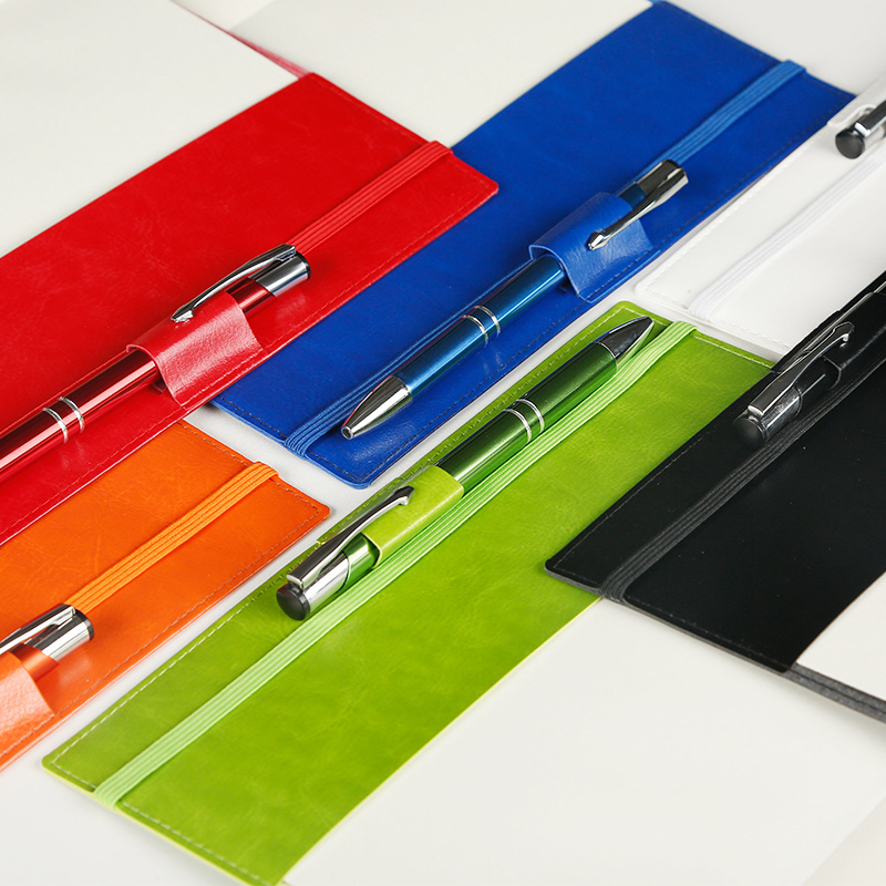 OEM Fresh Red A5 Soft Cover Leather Notebook with elastic pen holder and business card pocket