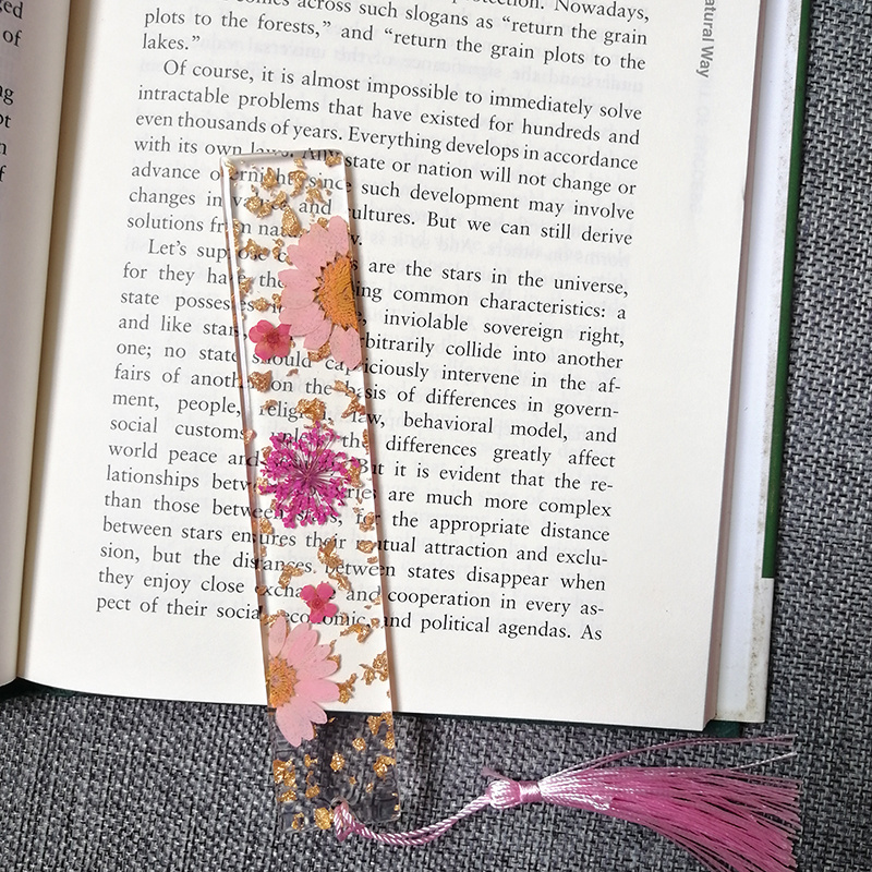 custom design dried pressed flower resin bookmarks with tassel