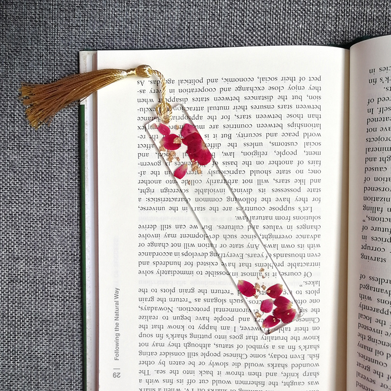 custom design dried pressed flower resin bookmarks with tassel