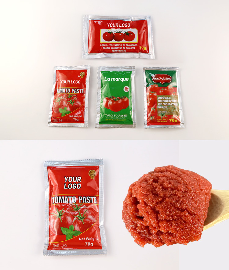 50g Customized Organic Tomato Paste Double Concentrated and Packaged in Sachet or Bulk Bottle Bag