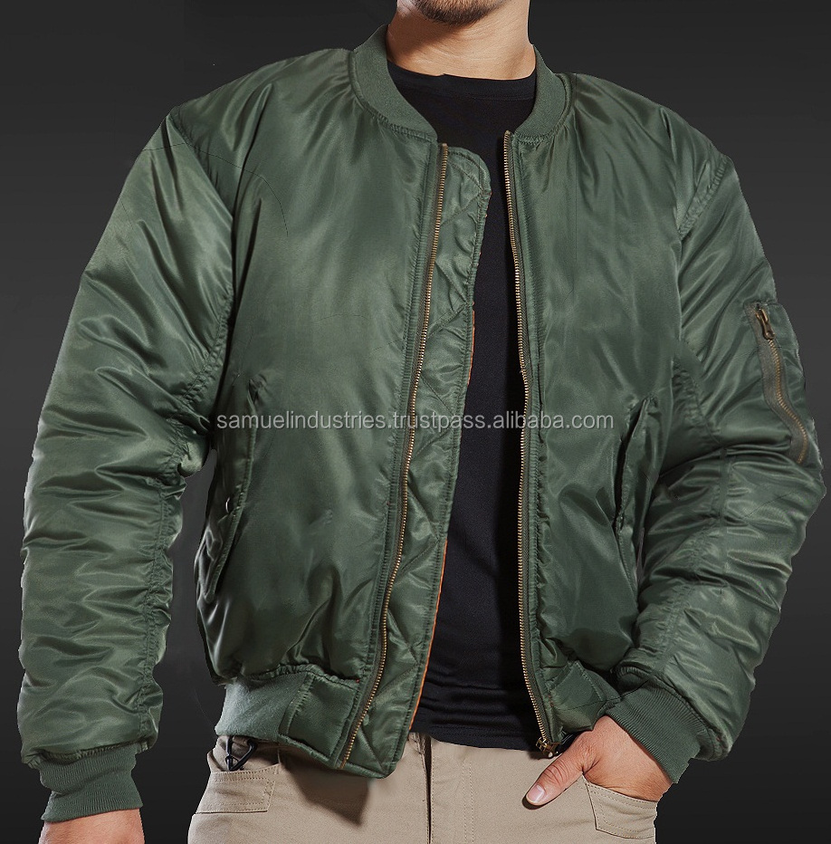 MA1 Pilot Fly Tactical Bomber Jacket Satin Embroidery Bomber Jackets Green Flight Bomber Jacket For Men