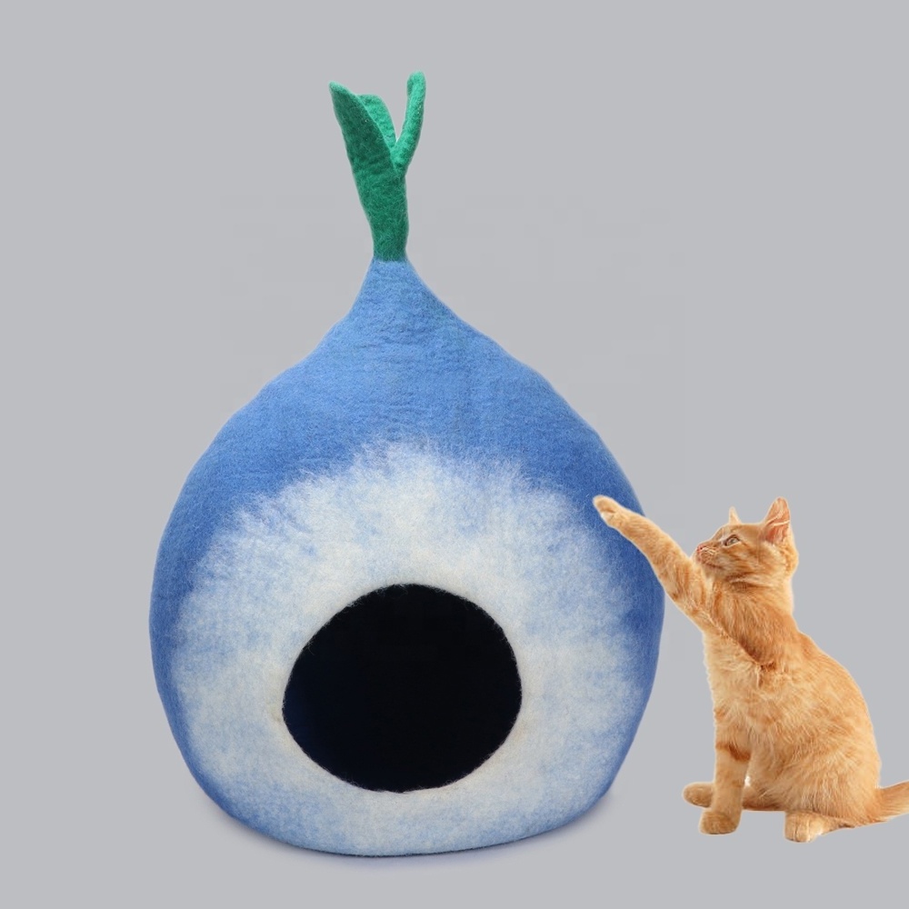 Felt Cat Cave Turnip Design Indoor Wool Handmade pet bed east to use animal friendly cat house