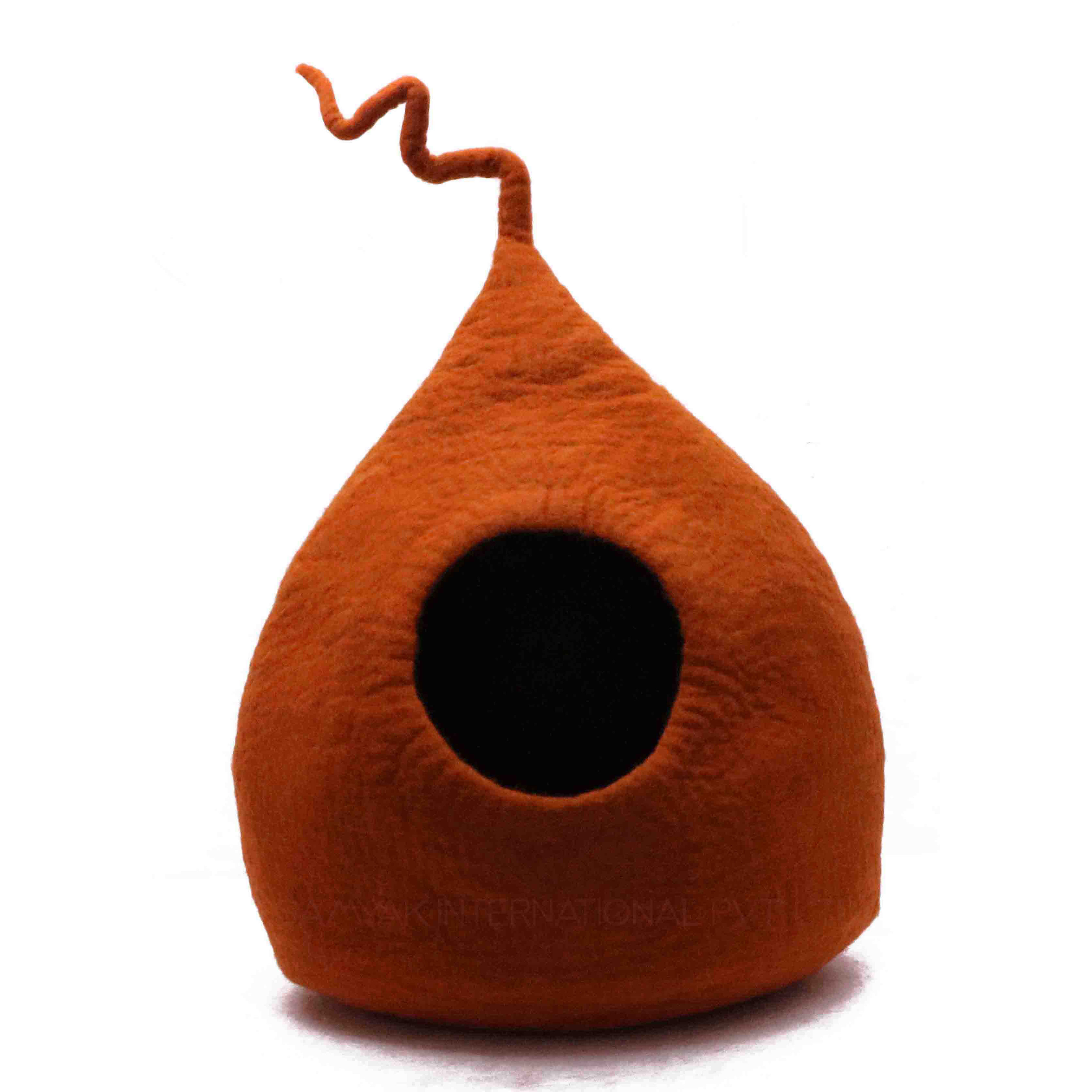 Orange Felt Cat Cave Handmade Merino Wool Pet Bed Organic Wool Comfortable Pet nest